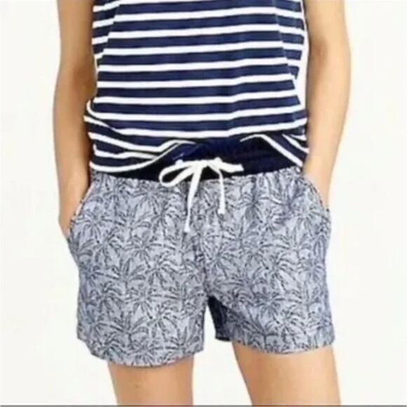 J.Crew Blue Chambray Cotton Linen Palm Tree Casual Shorts SZ 0 - Picture 1 of 7